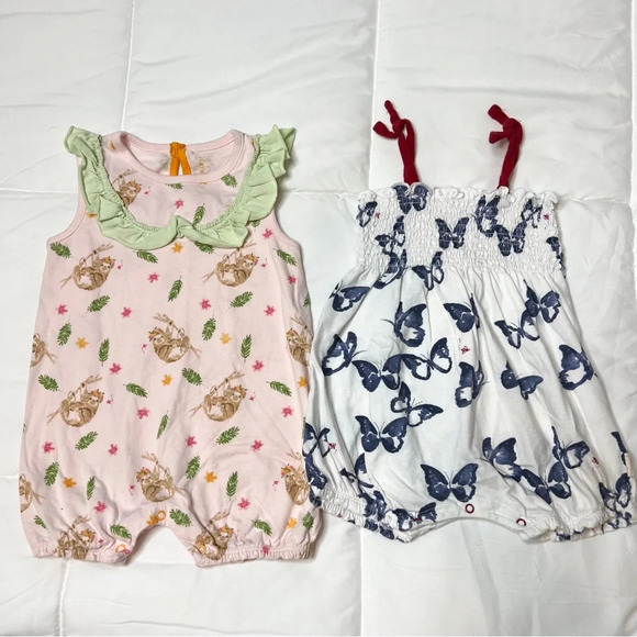 Bundle of 2 Burt’s Bees Baby Girl 12 Months Rompers - Picture 1 of 11